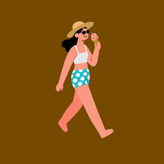 Summer girl enjoying ice cream and can apply it to walking on the beach