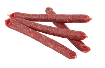 Fresh salami sausage cut out isolated transparent background