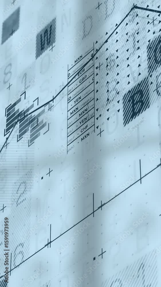 Poster rising line chart with numerical data and animation on abstract background