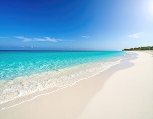 Fototapeta premium Pristine beach with turquoise water and bright sky