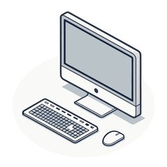 Fototapeta premium 3d icon UI UX computer laptop monitor with mouse and keyboard and cup of coffee