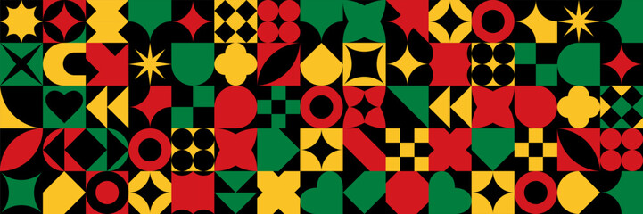 Black History Month background. African Seamless Pattern. Black History Month horizontal Banner, Poster and vector Template design. Vector Illustration.