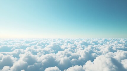 Aerial View Above Fluffy White Clouds Meeting Clear Blue Sky