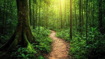 Obraz premium Vibrant Path Through Lush Green Forest