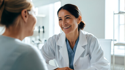 Obraz premium Photo of a smiling doctor is consulting with her patient in the office
