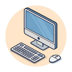 Fototapeta premium 3d icon UI UX computer laptop monitor with mouse and keyboard and cup of coffee