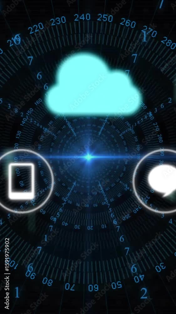 Poster cloud computing and data exchange animation with digital interface elements