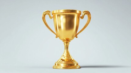 Shiny golden trophy with handles and a pedestal on a gradient background