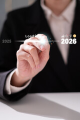 2025 to 2026 timeline loading progress bar transition to new year future forward vision management...