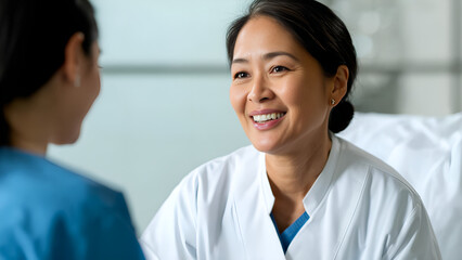 Fototapeta premium Photo of a friendly doctor is talking to her patient in the hospital