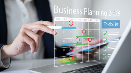 Professional entrepreneur businesswoman business strategy toward 2026 event planning marketing sales checklist reminder