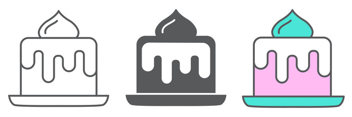 Birthday cake icon collection, dessert and delicious, cake sign vector set graphics, editable stroke linear icon, eps 10