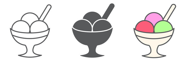 Ice cream in bowl icon collection, dessert and cold, sorbet sign vector set graphics, editable stroke linear icon, eps 10