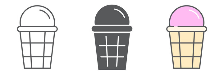 Ice cream icon collection, dessert and delicious, ice cream in waffle sign vector set graphics, editable stroke linear icon, eps 10