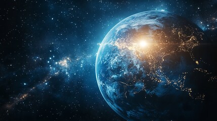 Obraz premium Earth From Space View with City Lights and Galaxy Background
