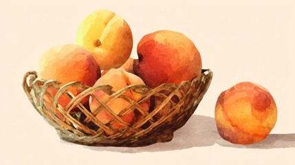 Watercolor Peaches in a Basket