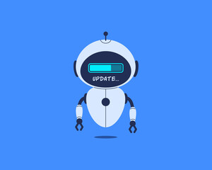 Robot with update bar on screen. Vector illustration for AI system update, data upload, and digital progress concept
