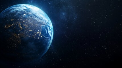 Obraz premium Earth View From Space with City Lights and Starry Background