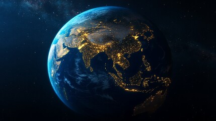 Earth From Space View Showing Asia with City Lights at Night