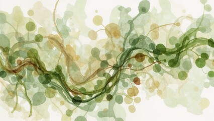 Obraz premium Nature-Inspired Abstract Watercolor Background with Green and Brown Organic Shapes and Flowing Lines