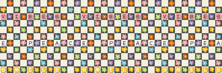 Groovy hippie banner 70s, 80s pattern. Funny flower, peace, Love, vibes. trendy retro. vector illustration. Flower power. Vector EPS10