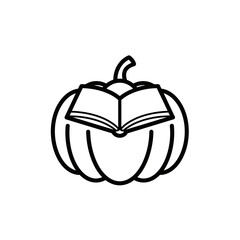 Obraz premium Open book resting on top of a simple line pumpkin silhouette