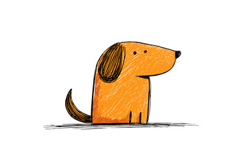Hand drawn flat vector illustration of an orange dog sitting  