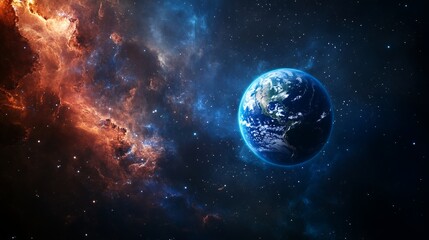 Obraz premium Earth View From Space with Starry Nebula Background Illustration