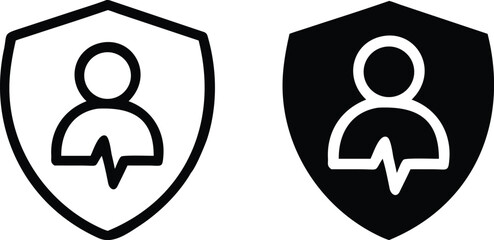 Health Protection Shield Icons in Black and White for Medical, Insurance, and Wellness Design