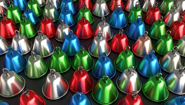 Colorful metallic bells in a dense array