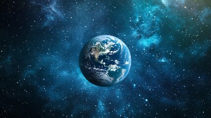 Obraz premium Earth Floating in Deep Space with Nebula and Star Background