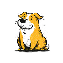 Hand drawn flat vector illustration of a dog sitting happily  