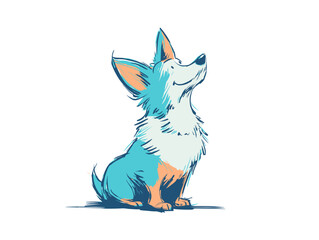 Hand drawn flat vector illustration of a corgi sitting happily  