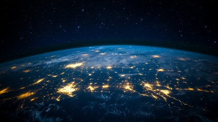 Obraz premium Earth at Night City Lights View From Space with Starry Sky