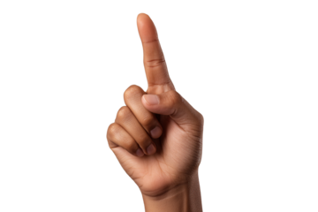 A close-up of a hand with the index finger raised, symbolizing a point of emphasis or a call for attention. Suitable for diagrams or educational materials.