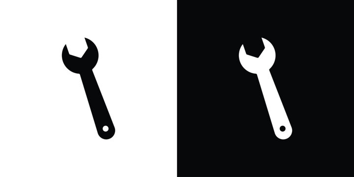 Wrench icons flat vector concept. Black and white illustrations