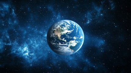 Obraz premium Planet Earth Rotating in Blue Nebula Space Background Outer Space View