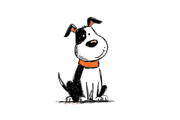 Cute cartoon dog sitting with a collar on white background  