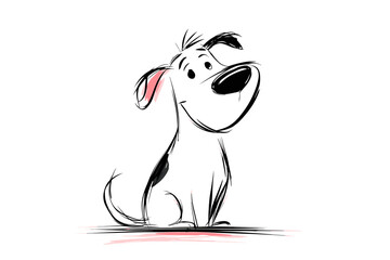 Hand drawn flat vector illustration of a smiling cartoon dog  
