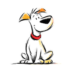 Cartoon dog sitting with a cheerful expression and a red collar  