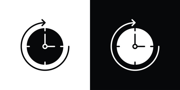 Time forward icons flat vector concept. Black and white illustrations