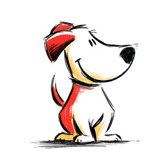 Hand drawn flat vector illustration of a smiling dog in profile  