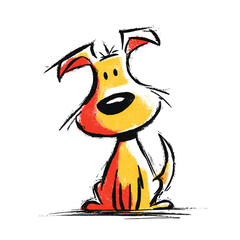 Hand drawn flat vector illustration of a sitting cartoon dog  