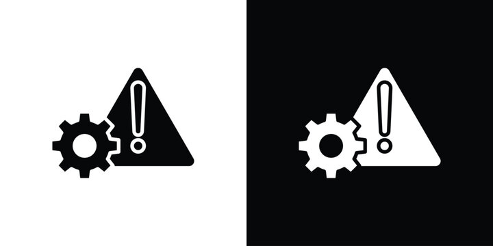 Technical warning icons flat vector concept. Black and white illustrations