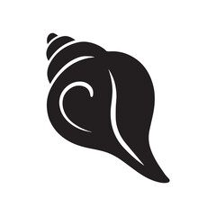 Stylized black silhouette of conch shell with swirl detail