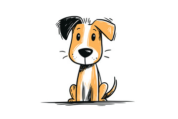 Cute hand drawn flat vector illustration of a sitting dog  