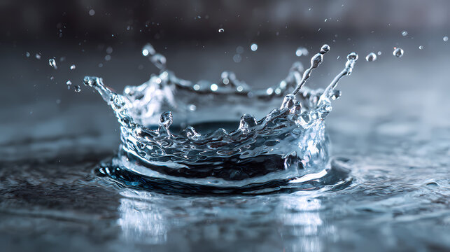 Water splash crown formation frozen in motion macro high speed clear liquid photography dynamic force. fluid force. Illustration