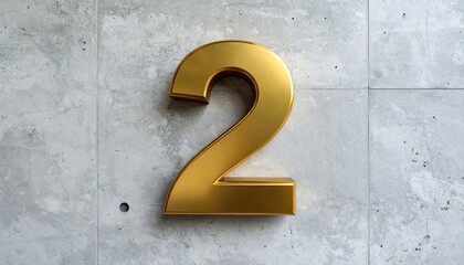 Gold number two on a gray textured wall
