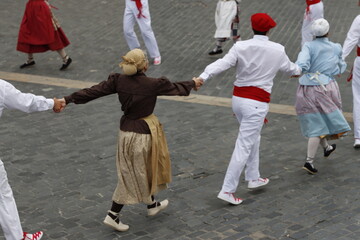 Basque folk dancers in the street