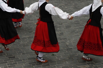 Basque folk dancers in traditional costume